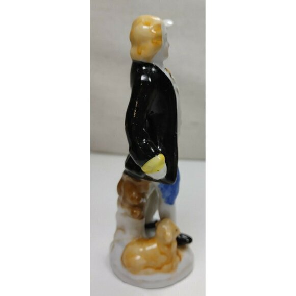 Vintage Occupied Japan Porcelain Colonial Figurines Man With Dog Sitting On Log - Picture 4 of 9